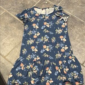 Girls' Navy Floral Ruffle Casual Dress